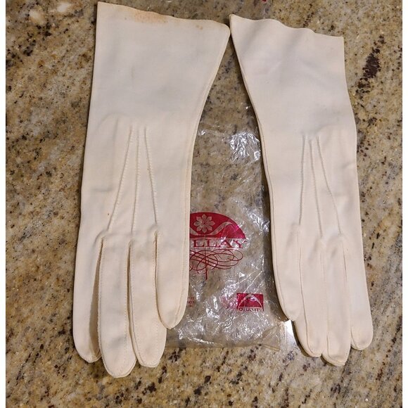 Vintage Womens Size M/L Off White Cotton Formal 11.5" Long Gloves Millan *stains - Picture 1 of 16